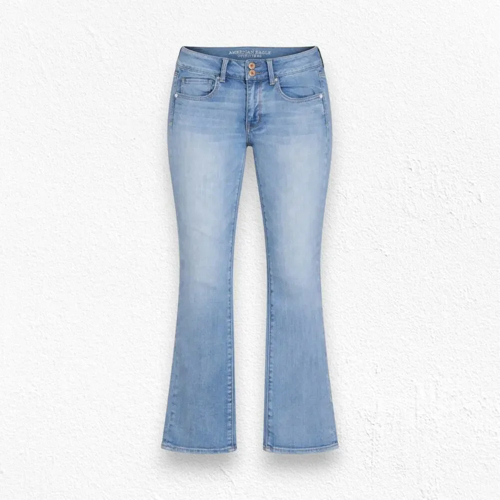 American Eagle Light Wash Artist Crop Kick Flare Stretch Denim Jeans Size 6
